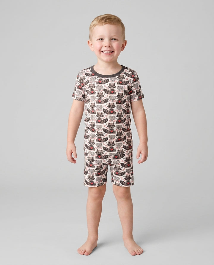 Valentine Racoon Bamboo Two Piece Short Sleeve Shorts Pajama Set