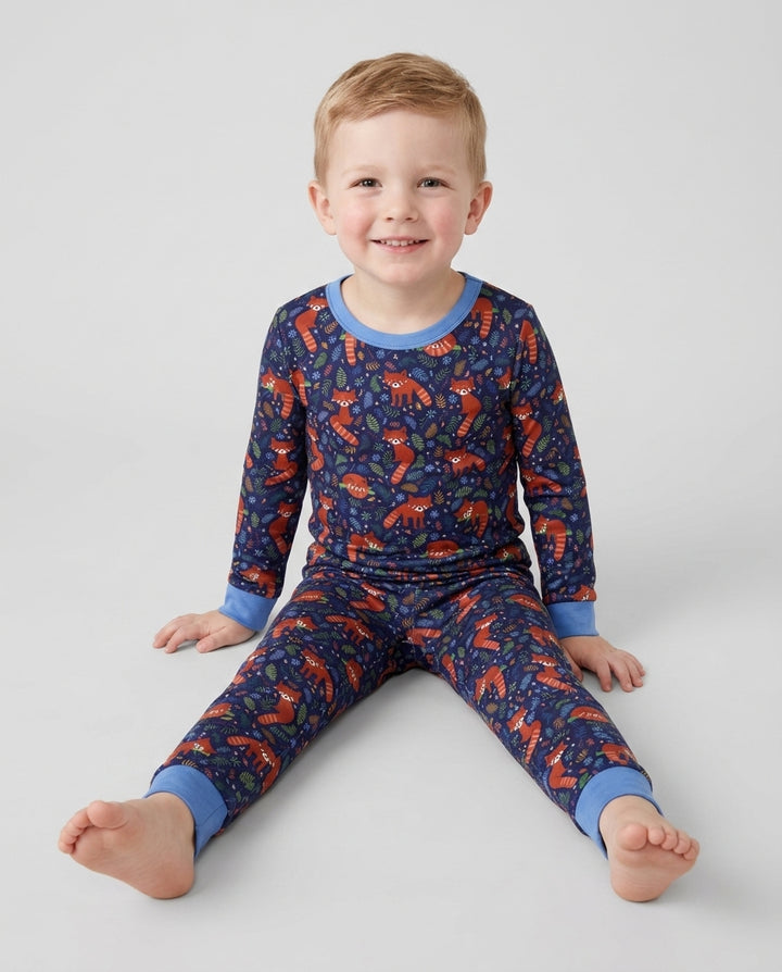 Tossed Red Panda Bamboo Two Piece Long Sleeve Pajama Set