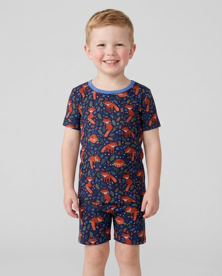 Tossed Red Panda Bamboo Two Piece Short Sleeve Shorts Pajama Set