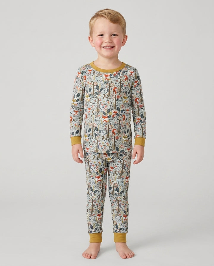 Rustic Woodland Foxes Bamboo Two Piece Long Sleeve Pajama Set