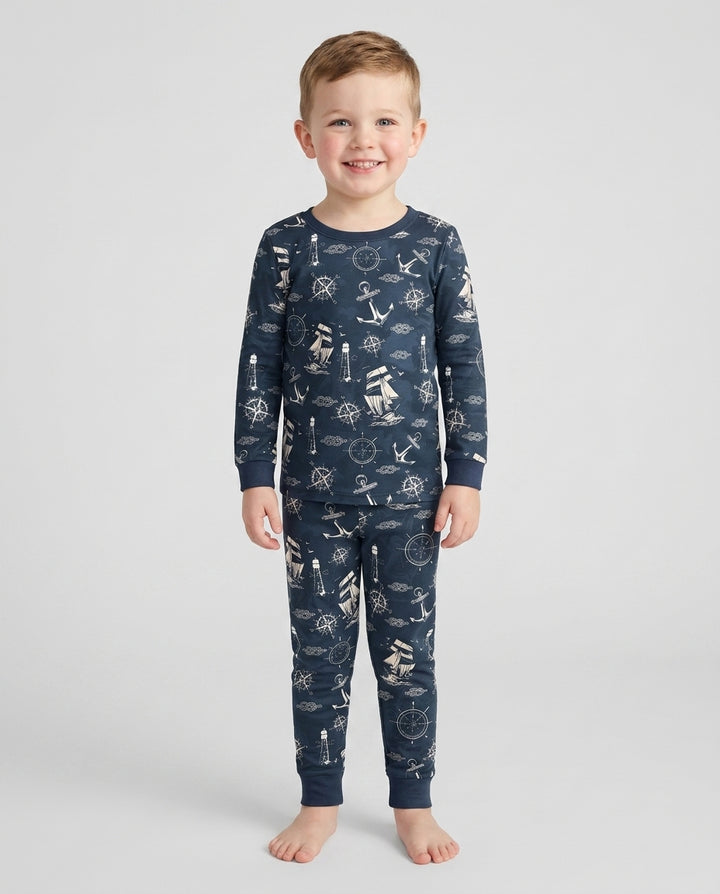 Vintage Nautical Voyage Bamboo Two Piece Long Sleeve Pajama Set