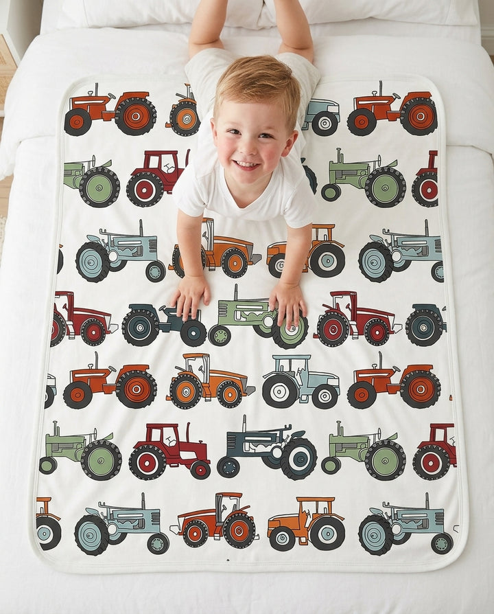 Tiny Tractors Bamboo Blanket