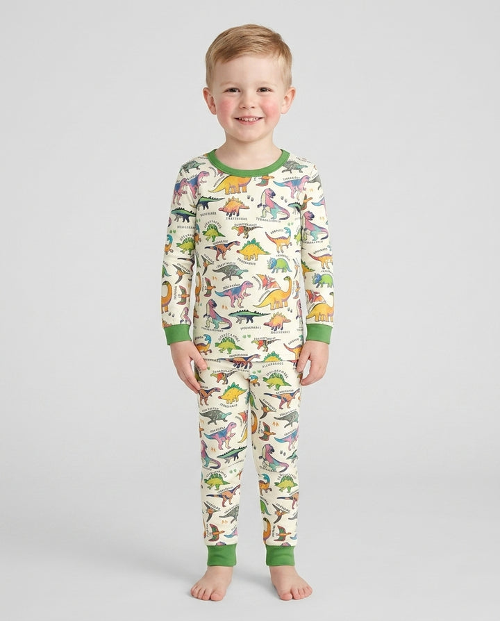 Little Dino World Bamboo Two Piece Long Sleeve Pajama Set