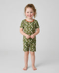 Cute Ghost Halloween Moss Green Floral Bamboo Two Piece Short Sleeve Shorts Pajama Set