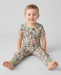 Vintage Halloween Ghost Pumpkin Portraits Bamboo Two Piece Short Sleeve Pajama Set