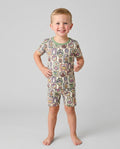 Vintage Halloween Ghost Pumpkin Portraits Bamboo Two Piece Short Sleeve Shorts Pajama Set