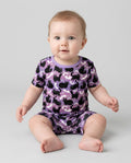 Spooky Black Cat Halloween Purple Bats Bamboo Shorty Zippy