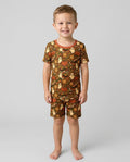 Retro Halloween Ghost Pumpkin Floral Bamboo Two Piece Short Sleeve Shorts Pajama Set