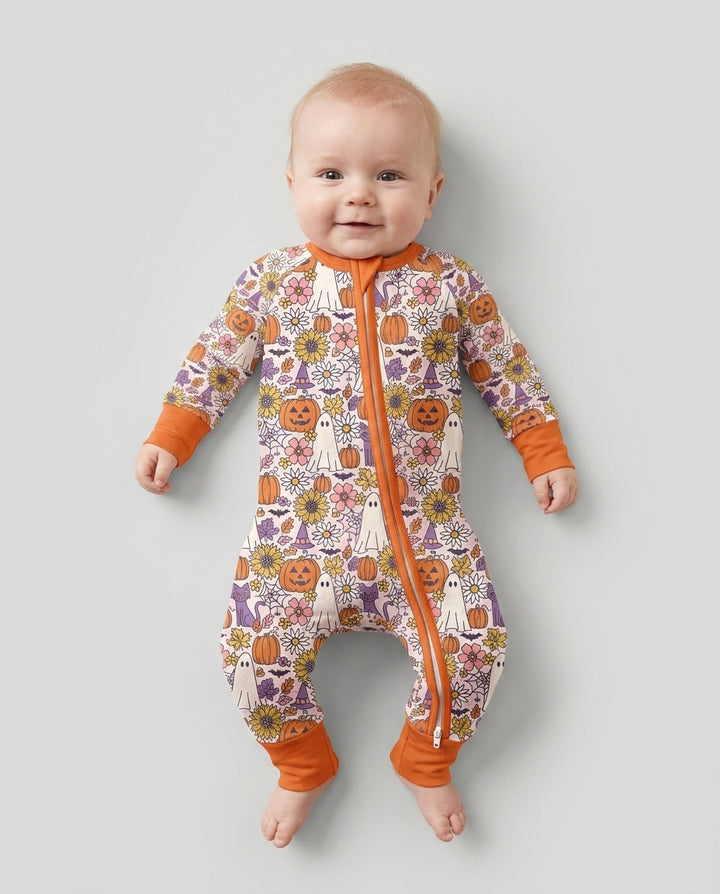 Ghost Pumpkin Fall Floral Halloween Bamboo Convertible Zippy