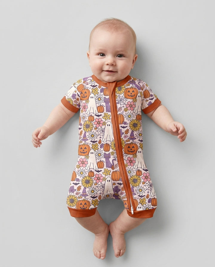 Ghost Pumpkin Fall Floral Halloween Bamboo Shorty Zippy