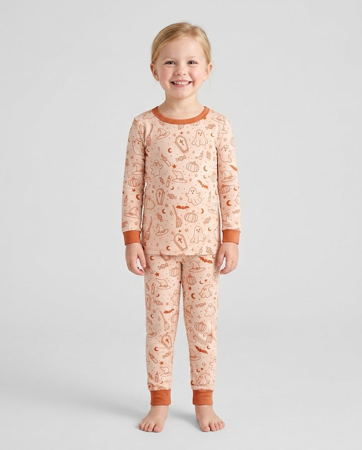 Cute Aesthetic Spooky Halloween Boo Bamboo Two Piece Long Sleeve Pajama Set