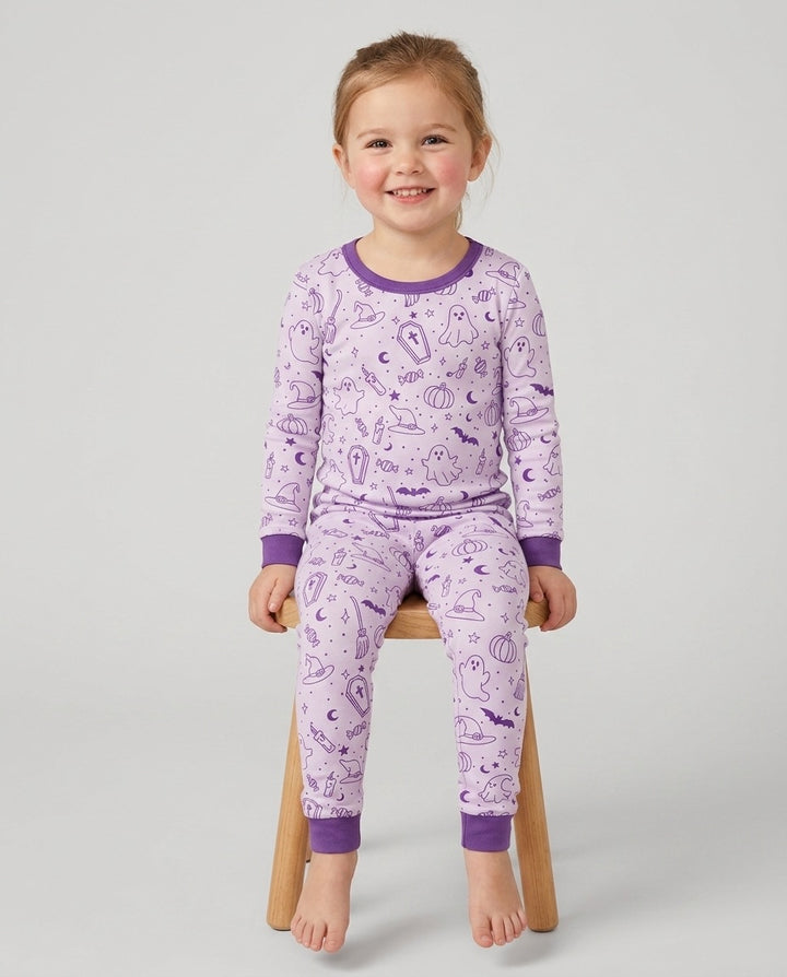 Cute Aesthetic Spooky Halloween Boo Bamboo Two Piece Long Sleeve Pajama Set
