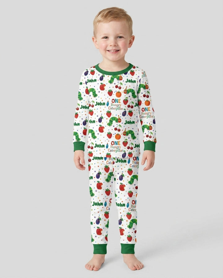 Custom Name And Age Hungry Caterpillar Bamboo Two Piece Long Sleeve Pajama Set