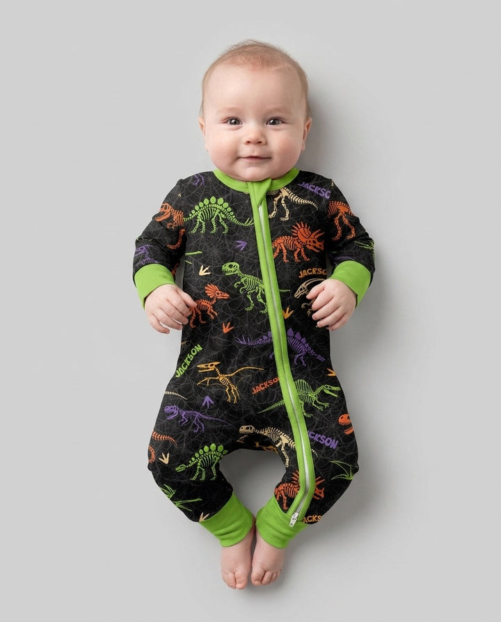 Dinosaur Skeleton Halloween Custom Name - Personalized Bamboo Convertible Zippy
