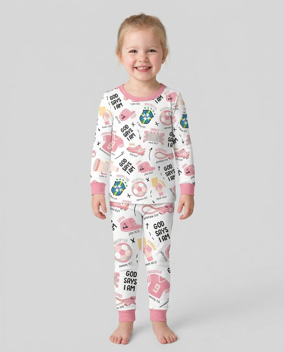 Personalized God Says I Am SOCCER Bamboo Two Piece Long Sleeve Pajama Set