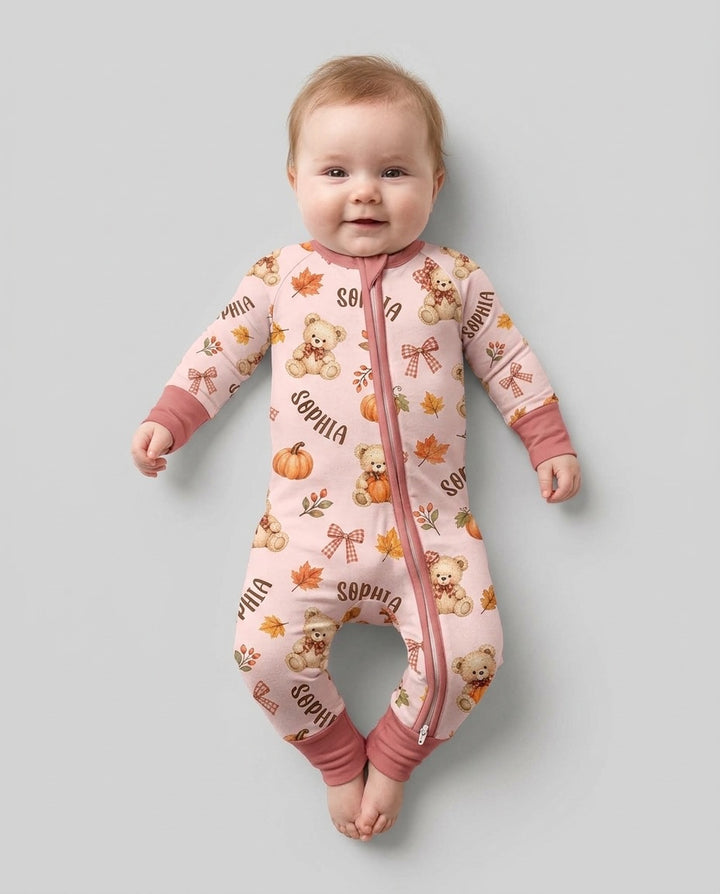 Fall Gingham Bow Teddy Bear Bamboo Convertible Zippy