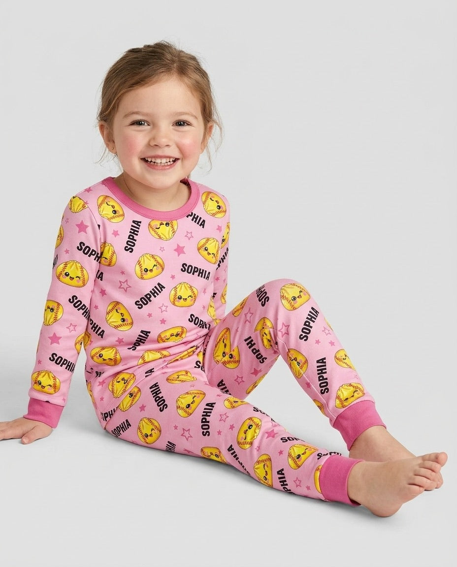 Personalized Sports Dumpling Custom Name Bamboo Two Piece Long Sleeve Pajama Set