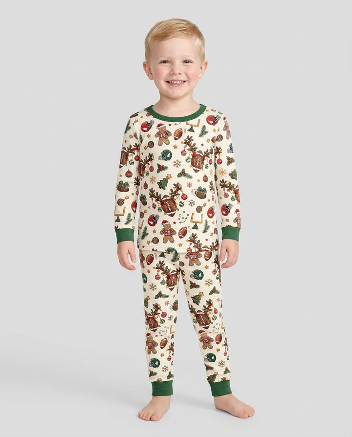 Football Christmas Merry Kickmas Bamboo Two Piece Long Sleeve Pajama Set