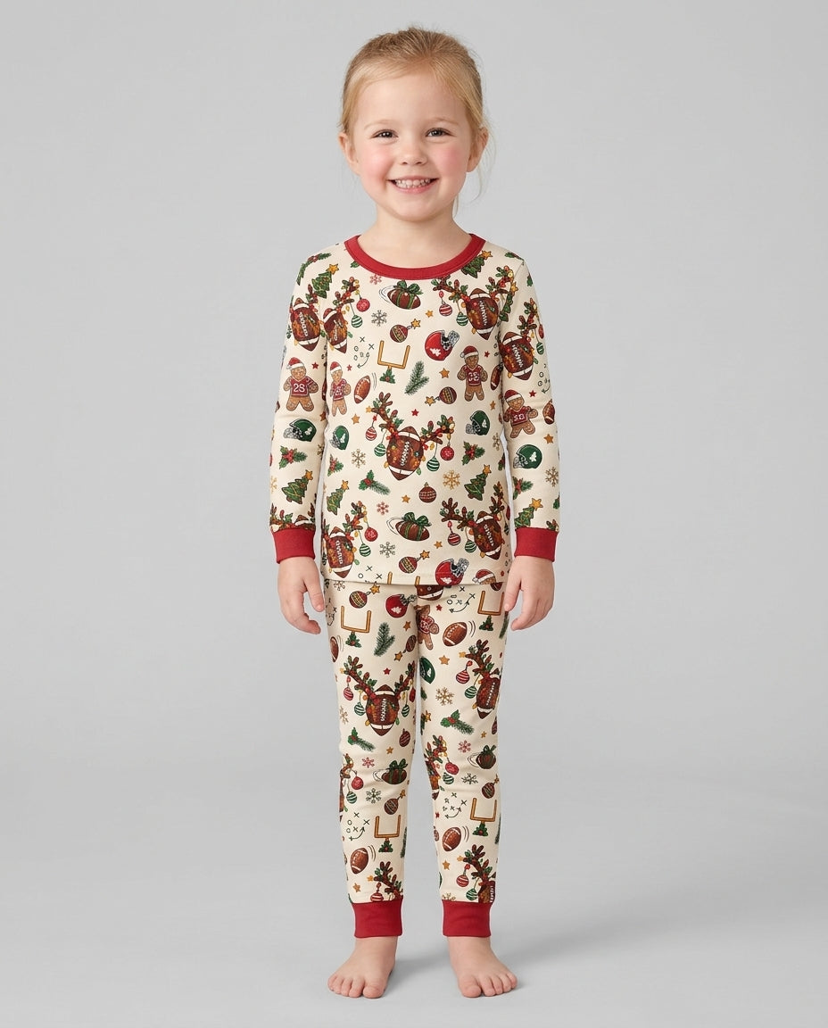 Football Christmas Merry Kickmas Bamboo Two Piece Long Sleeve Pajama Set