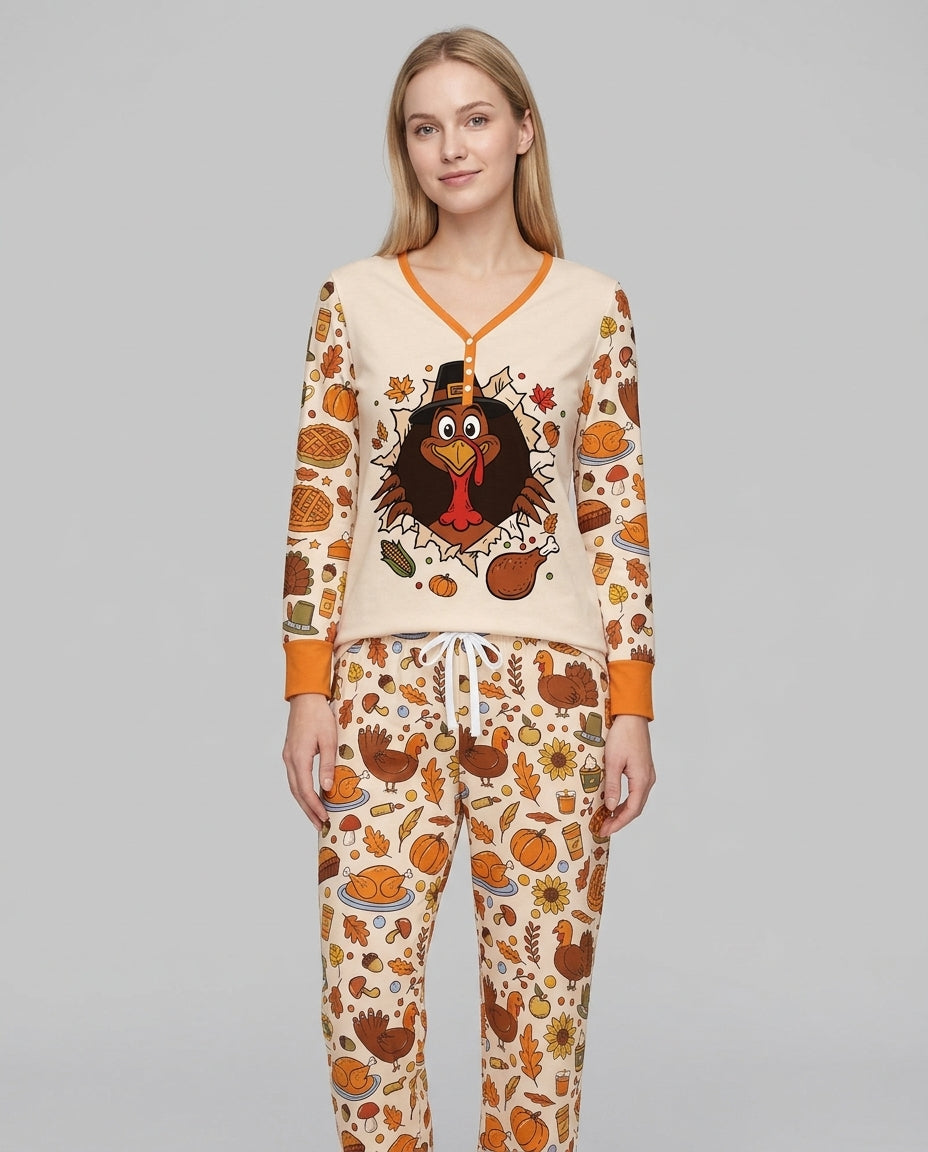Funny Turkey on Thanksgiving Bamboo Women Pajama Set