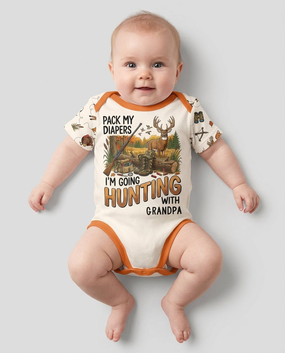 Personalized Pack My Diapers I'm Going Hunting Bamboo Bodysuit