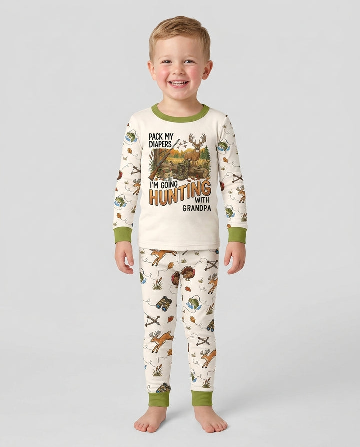 Personalized Pack My Diapers I'm Going Hunting Bamboo Two Piece Long Sleeve Pajama Set