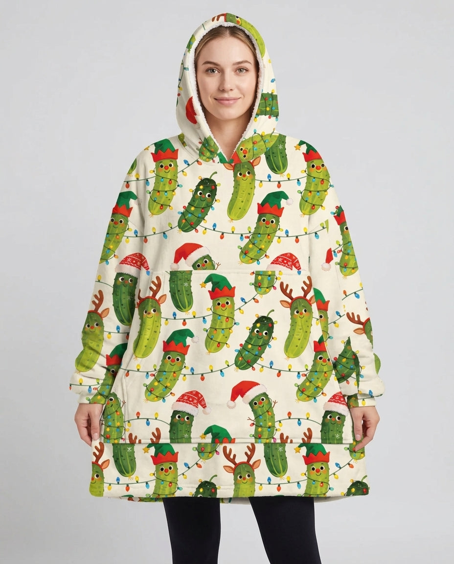 Cheerful Christmas Pickle Blanket Hoodie
