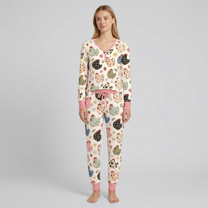 Playful Farm Chicken Bamboo Women Pajama Set