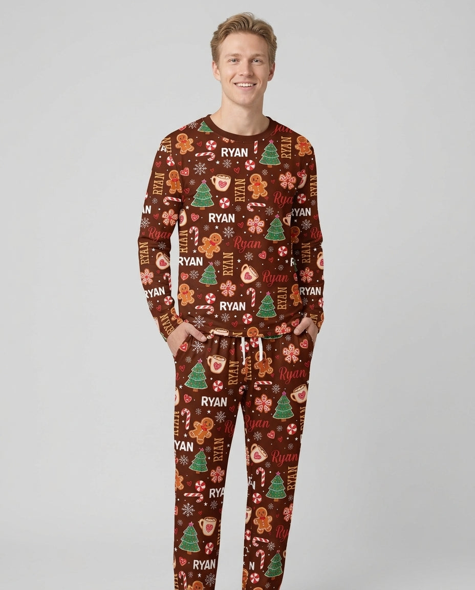 Custom Name Christmas Crew Family Matching Bamboo Men's Pajama Set