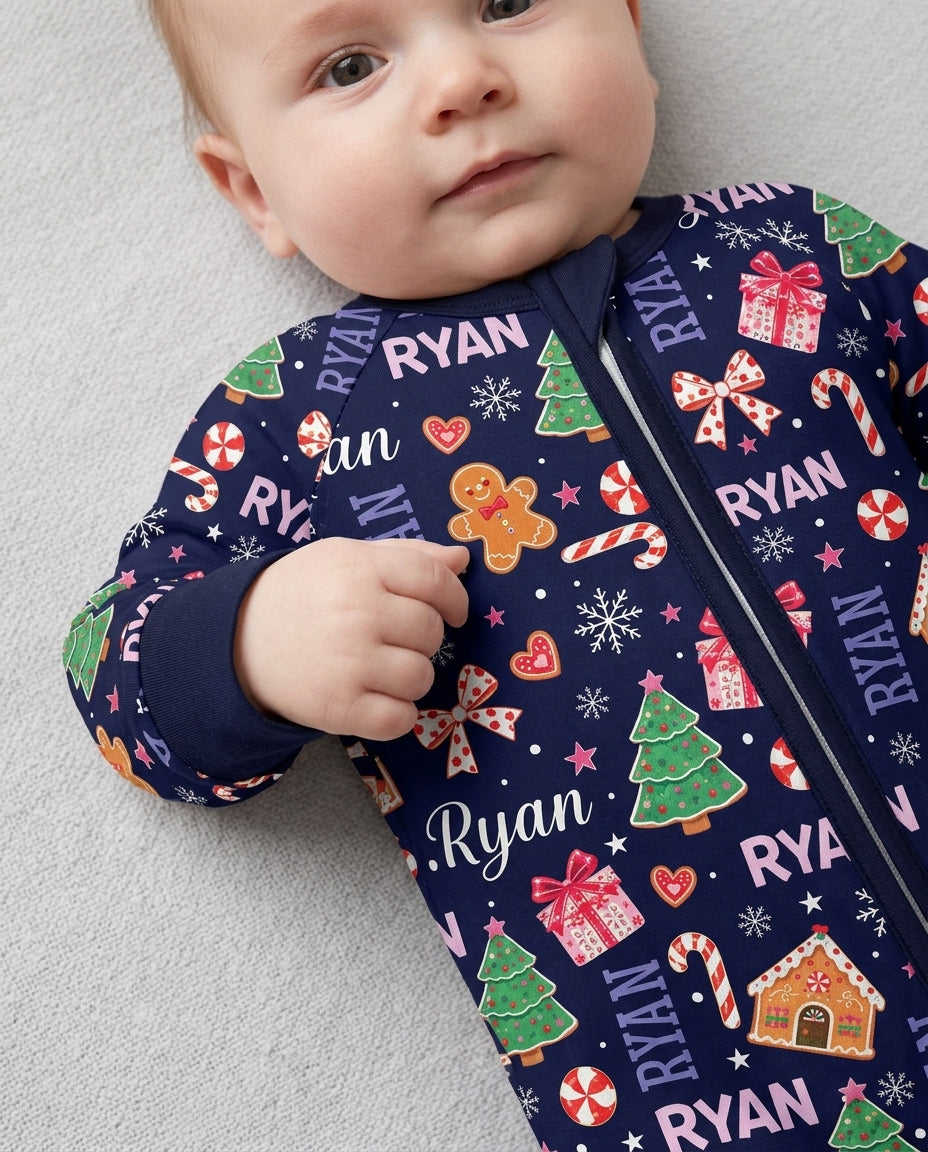 Custom Name Christmas Crew Family Matching Bamboo Convertible Zippy