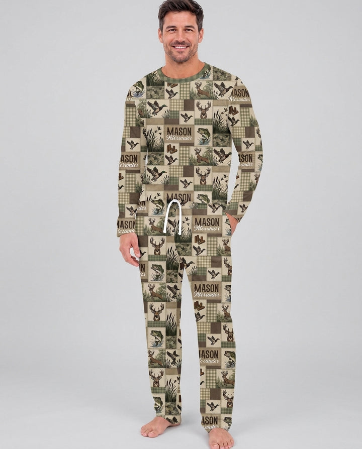 Personalized Hunting Patchwork Bamboo Men's Pajama Set