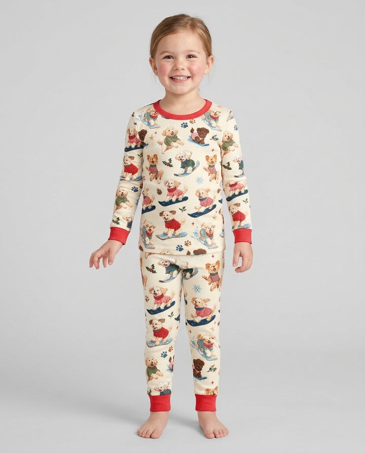 Snowboarding Dogs Bamboo Two Piece Long Sleeve Pajama Set