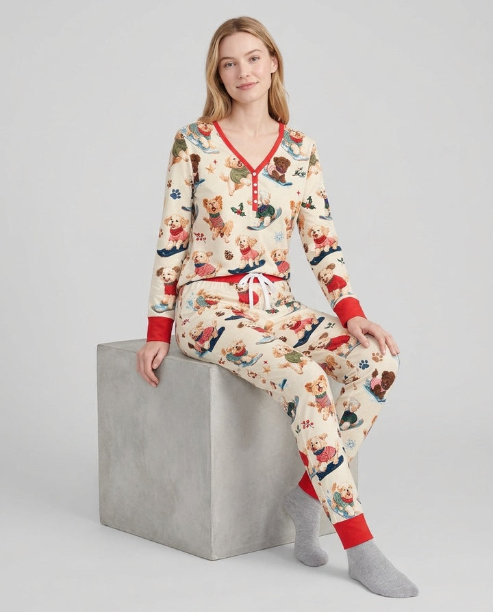 Snowboarding Dogs Bamboo Women Pajama Set