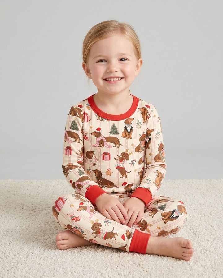 Christmas Dachshund Cute Vintage Bamboo Two Piece Long Sleeve Pajama Set