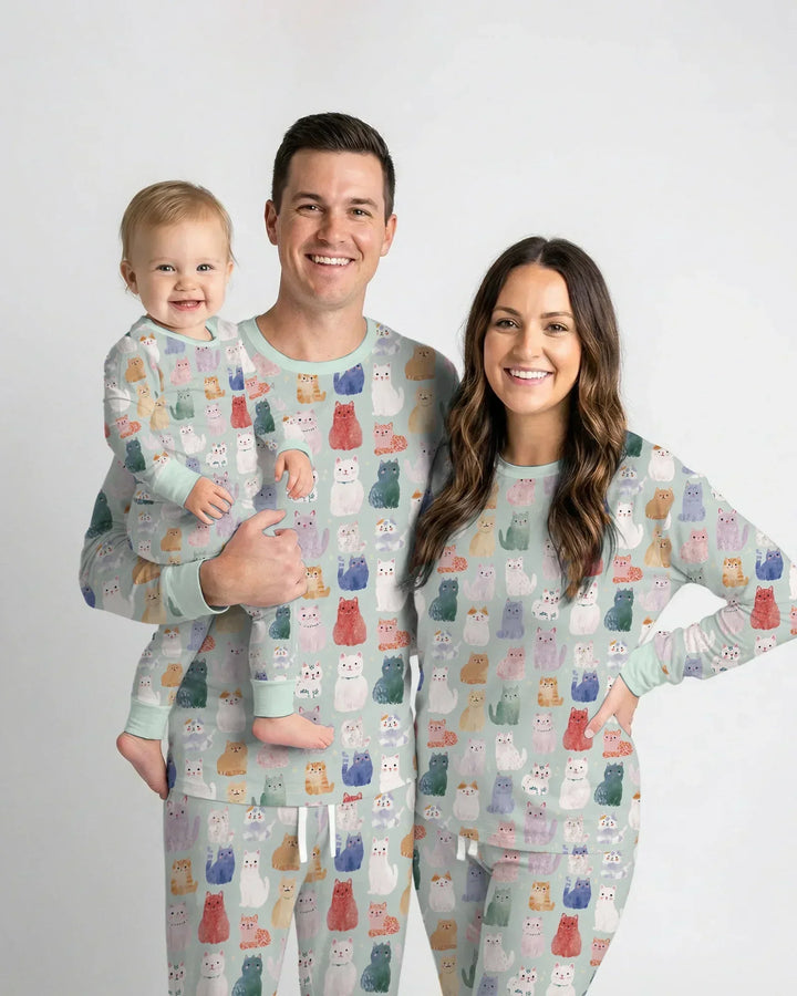 Enchanted Happy Kitty Family Matching Bamboo Women Pajama Set