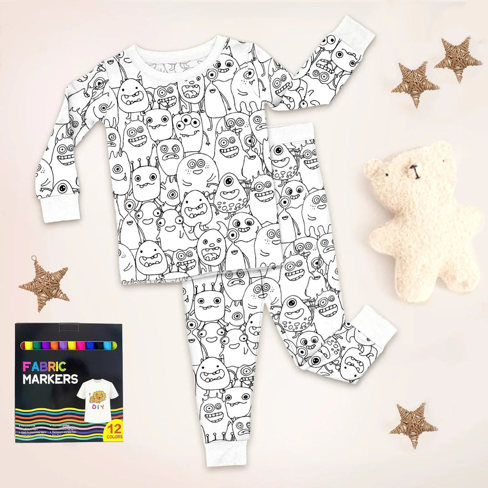 Monstrously Fun Colorable Halloween Two Piece Long Sleeve Pajama Set - Zumbamboo