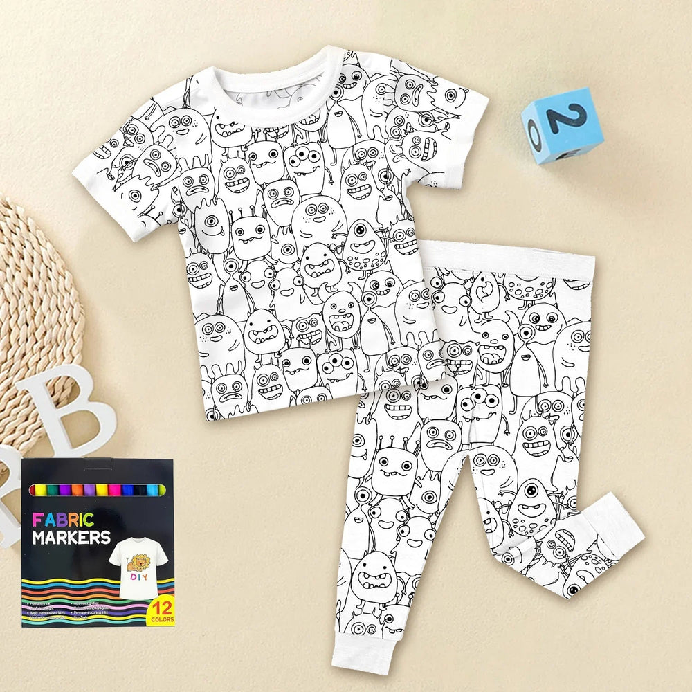 Monstrously Fun Colorable Halloween Two Piece Short Sleeve Pajama Set - Zumbamboo