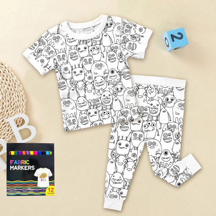 Monstrously Fun Colorable Halloween Two Piece Short Sleeve Pajama Set - Zumbamboo