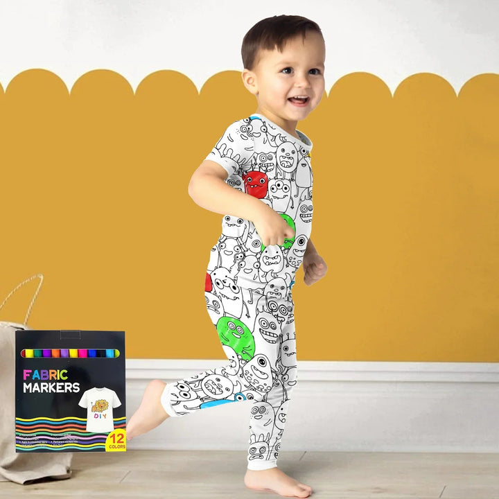 Monstrously Fun Colorable Halloween Two Piece Short Sleeve Pajama Set - Zumbamboo