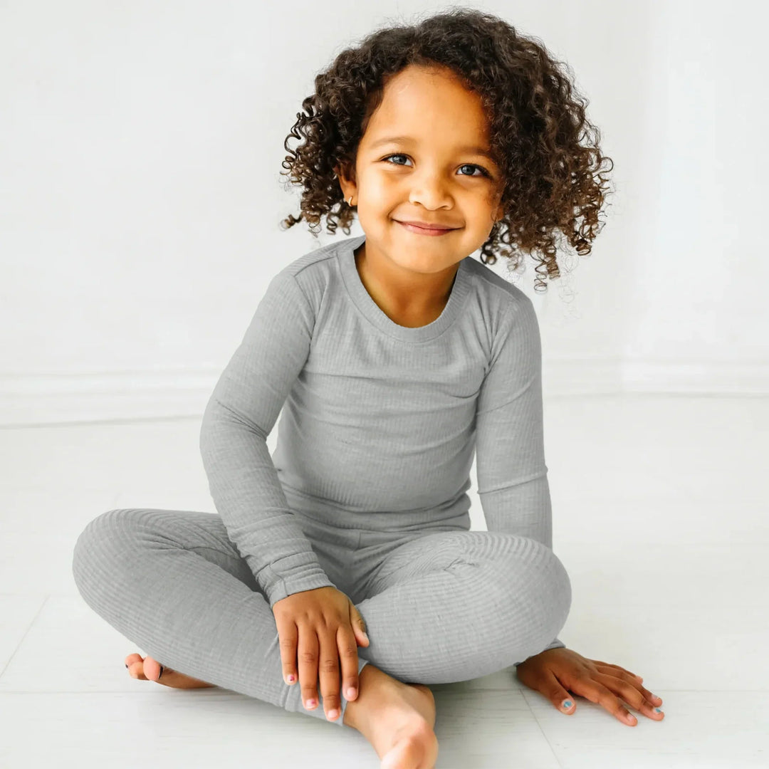 Moon Grey Ribbed Two Piece Long Sleeve Pajama Set - Zumbamboo