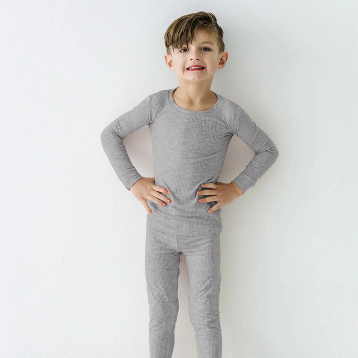 Moon Grey Ribbed Two Piece Long Sleeve Pajama Set - Zumbamboo