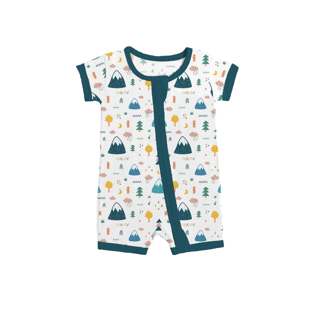 Mountains Trees Clouds Shorty Zippered Romper - Zumbamboo