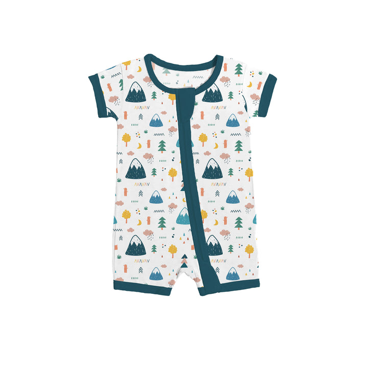 Mountains Trees Clouds Shorty Zippered Romper