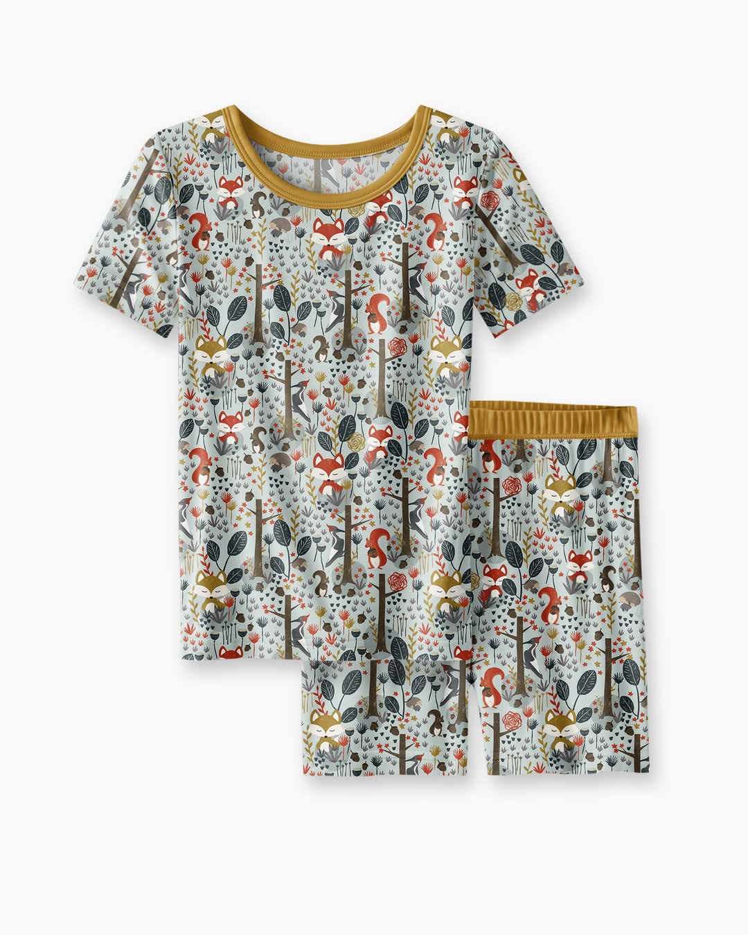 Rustic Woodland Foxes Bamboo Two Piece Short Sleeve Shorts Pajama Set