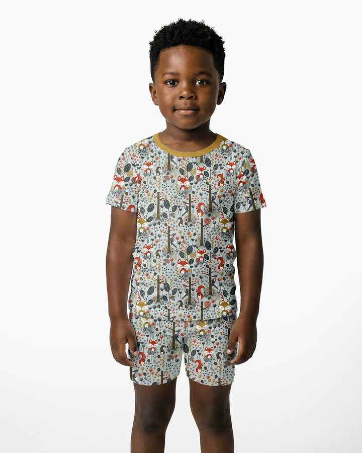 Rustic Woodland Foxes Bamboo Two Piece Short Sleeve Shorts Pajama Set