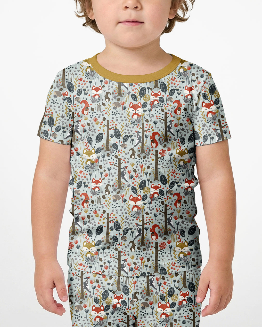 Rustic Woodland Foxes Bamboo Two Piece Short Sleeve Shorts Pajama Set
