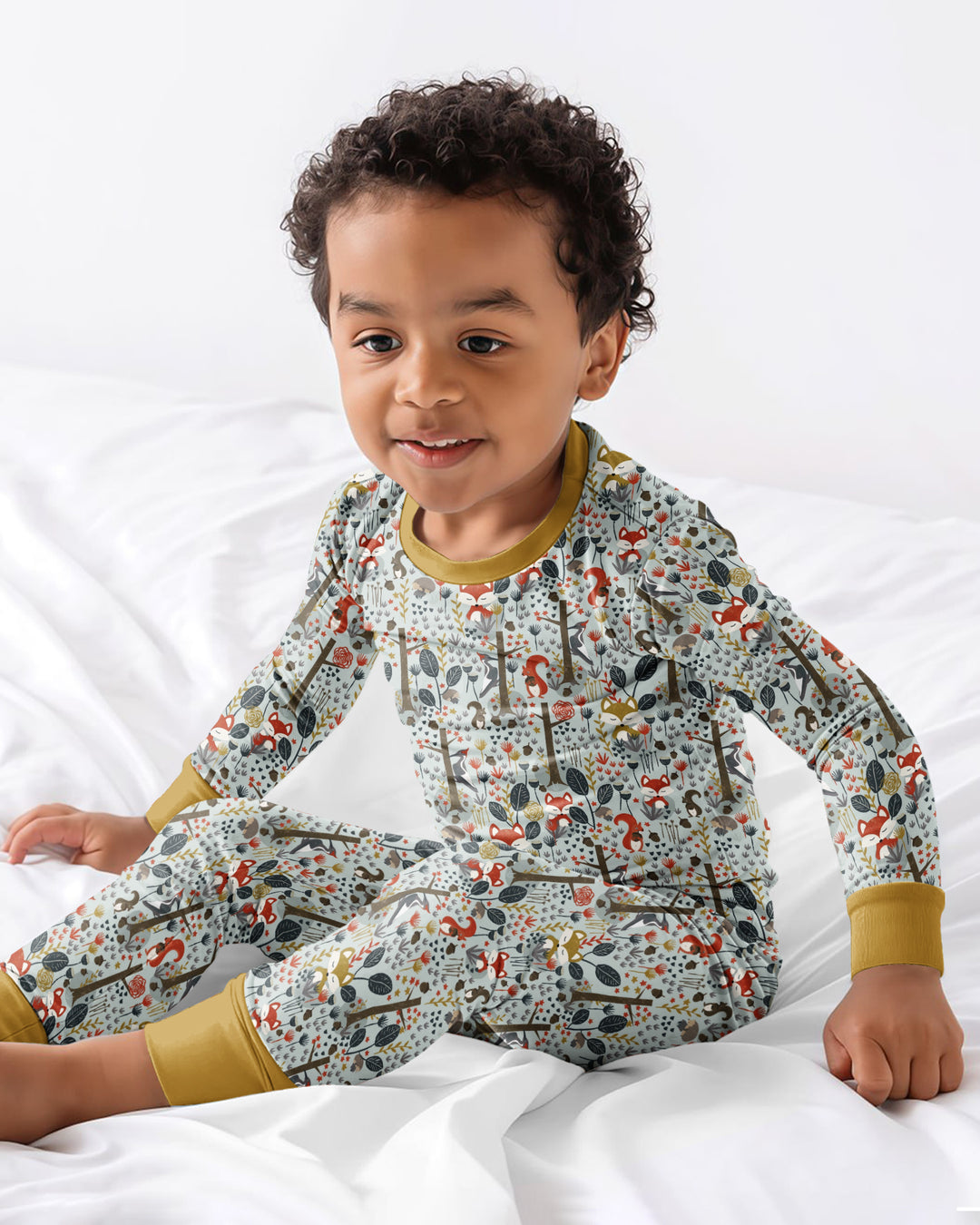 Rustic Woodland Foxes Bamboo Two Piece Long Sleeve Pajama Set