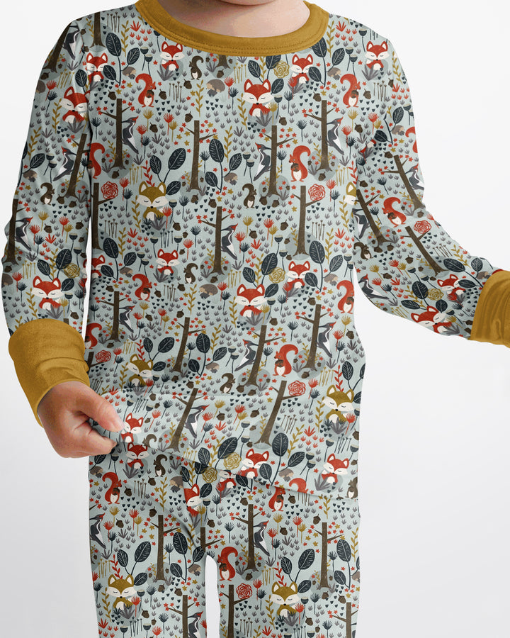 Rustic Woodland Foxes Bamboo Two Piece Long Sleeve Pajama Set