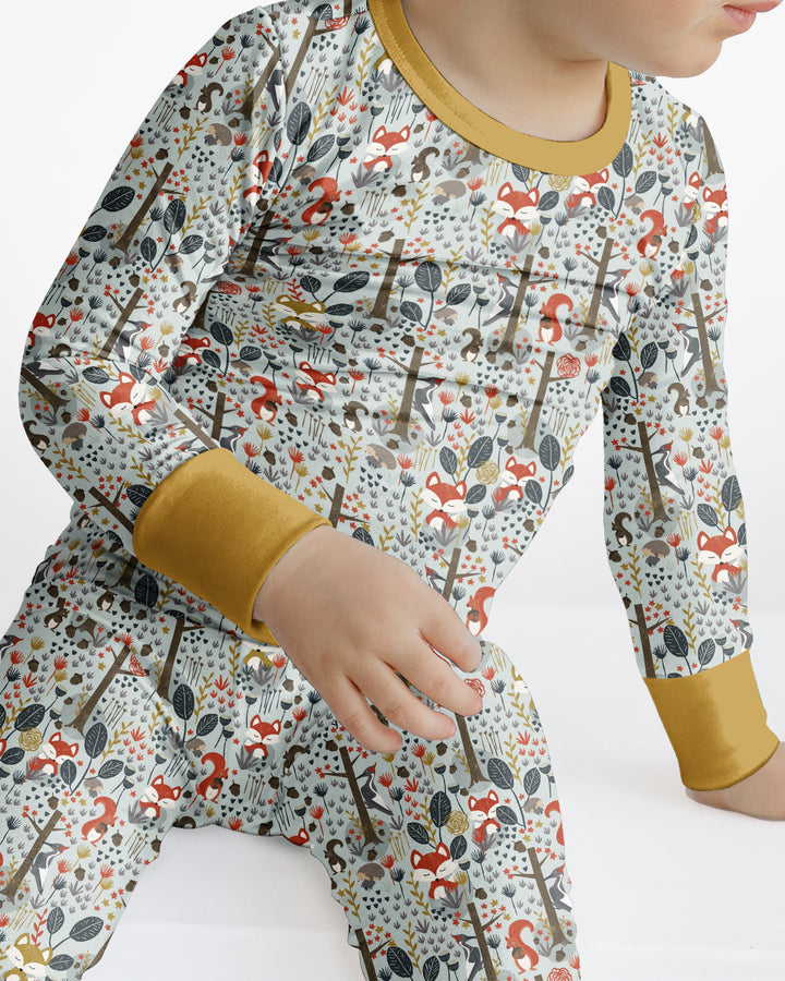 Rustic Woodland Foxes Bamboo Two Piece Long Sleeve Pajama Set