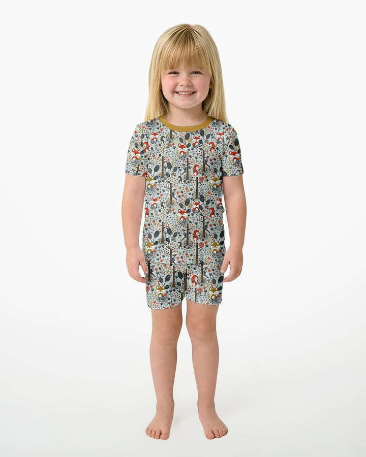 Rustic Woodland Foxes Bamboo Two Piece Short Sleeve Shorts Pajama Set